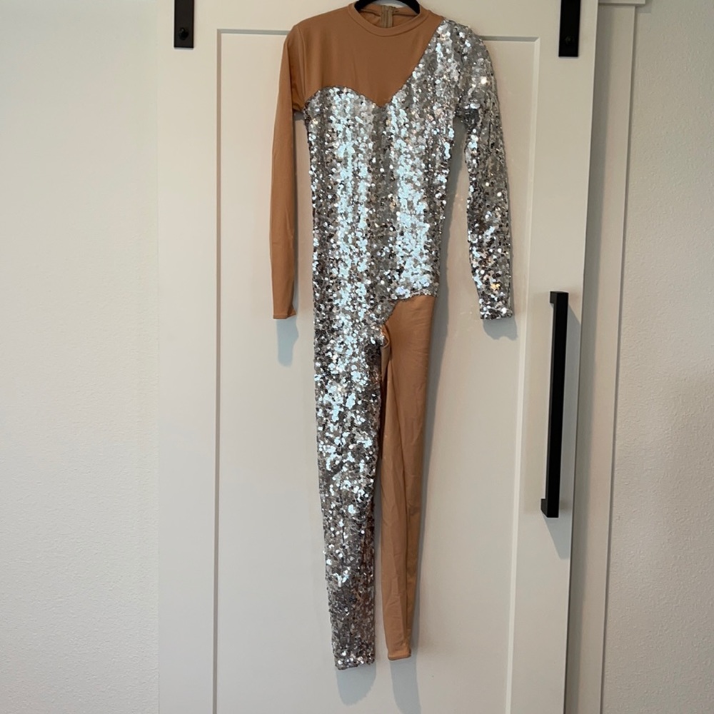 Custom Nude Silver Sequin Catsuit
